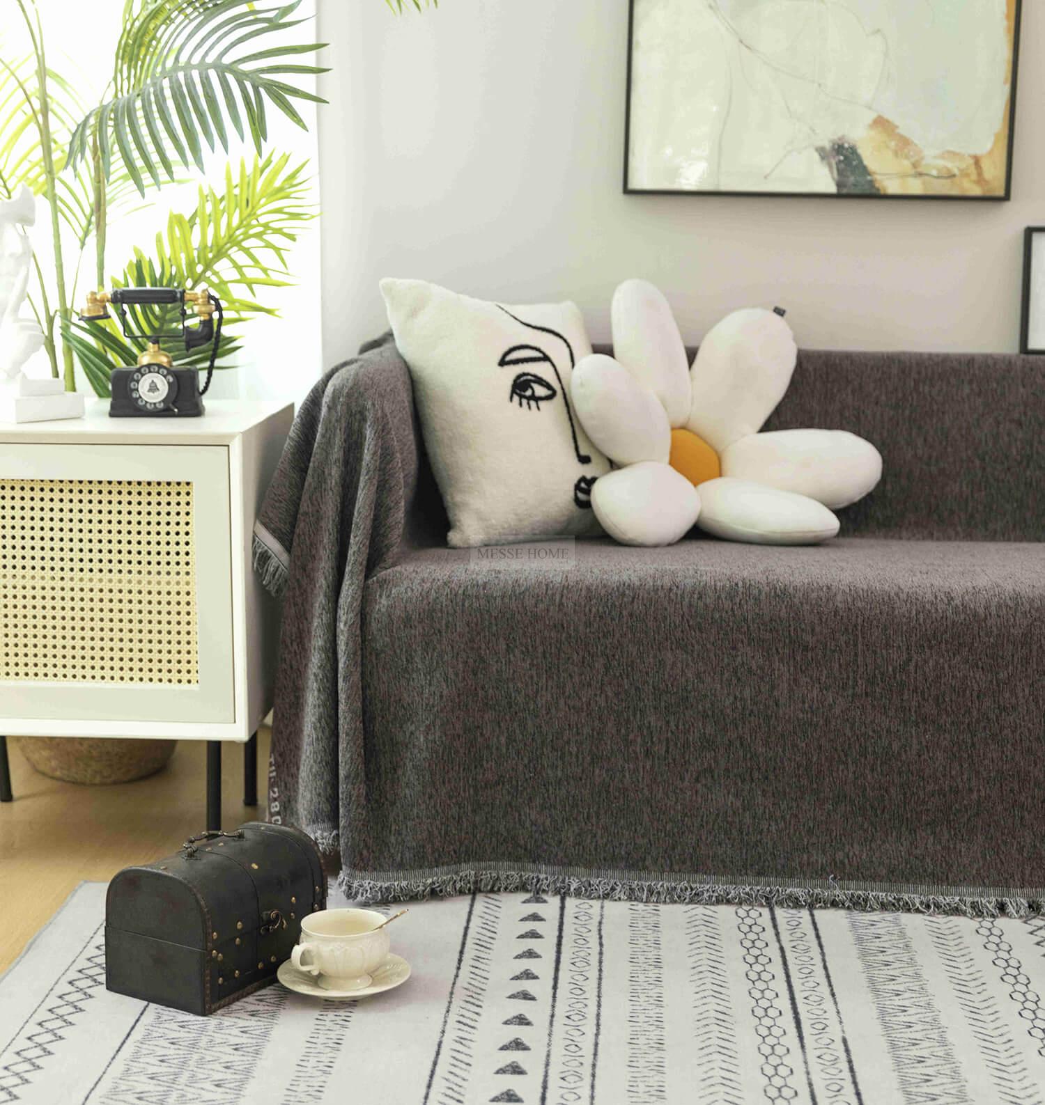 rixtari-c100-15 Ριχτάρι Chenille Με Κρόσια C100-15 Ανθρακί (4 Διαστάσεις) - Image 1