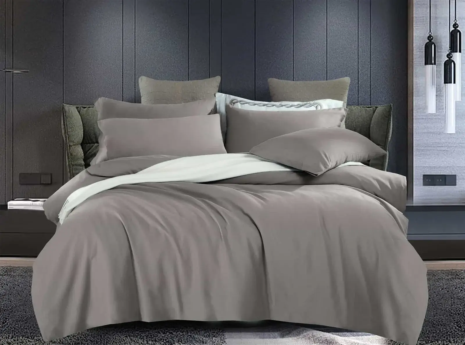 set-sentonia-yperdipla-100%-cotton-gkri-skoyro Σετ Σεντόνια Υπέρδιπλα 4 Τεμαχίων 100% Βαμβάκι (Γκρι Σκούρο) - Image 1