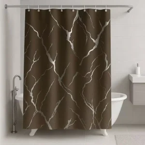 Κουρτίνα Μπάνιου 180x180cm με Χρυσό Τύπωμα #05 (Καφέ)