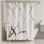 Κουρτίνα Μπάνιου 180x180cm με Χρυσό Τύπωμα #06 (Λευκό)