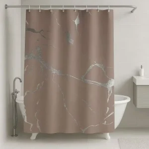 Κουρτίνα Μπάνιου 180x180cm με Χρυσό Τύπωμα #04 (Μόκα)