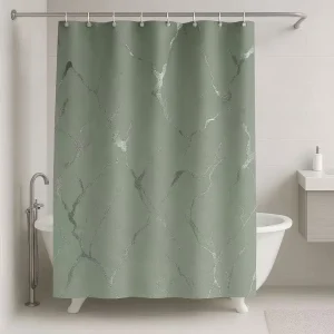 Κουρτίνα Μπάνιου 180x180cm με Χρυσό Τύπωμα #03 (Πράσινο)