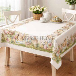 Πασχαλινό Τραπεζομάντηλο με Λαγουδάκια & Λουλούδια -1