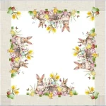 Πασχαλινό Τραπεζομάντηλο με Λαγουδάκια & Λουλούδια -2 - Image 2