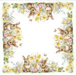 Πασχαλινό Τραπεζομάντηλο με Λαγουδάκια & Λουλούδια -6 - Image 2