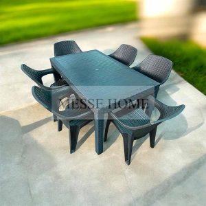 Σετ Τραπεζαρίας 7 Τεμαχίων Queen Rattan (Ανθρακί)