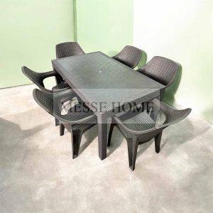 Σετ Τραπεζαρίας 7 Τεμαχίων Queen Rattan (Καφέ)