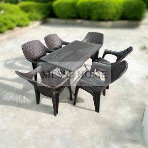 Σετ Τραπεζαρίας 7 Τεμαχίων Queen Rattan (Καφέ)