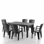 Σετ Τραπεζαρίας 7 Τεμαχίων Side Rattan (Ανθρακί)